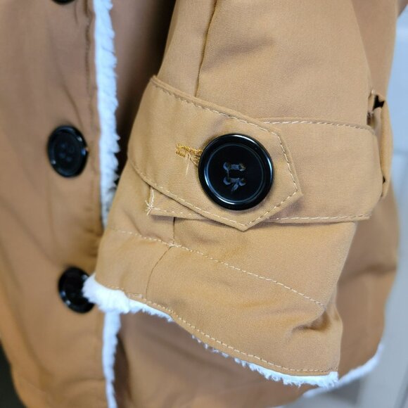 Brown Faux Sherpa Lined Coat Juniors Sz XL Button Front Jacket Boho Bohemian - Picture 7 of 9
